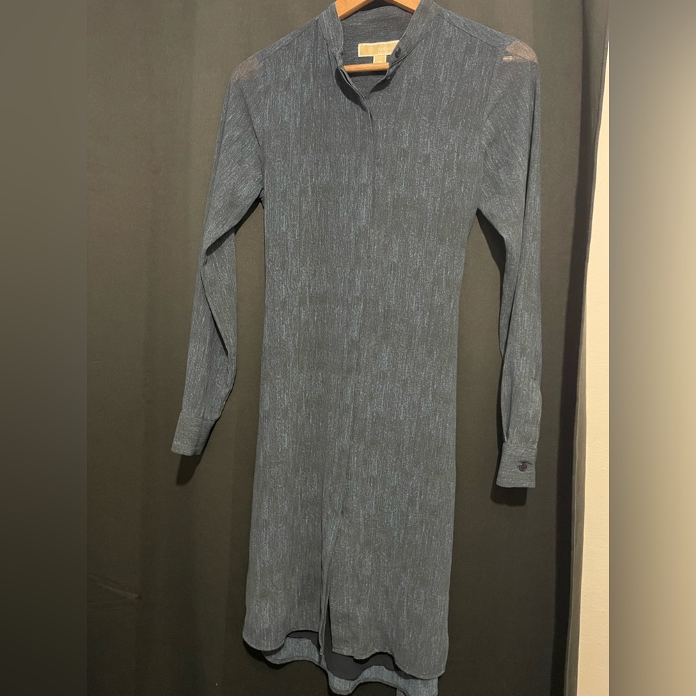 Michael Kors Long Sleeve Textured Blue Dress